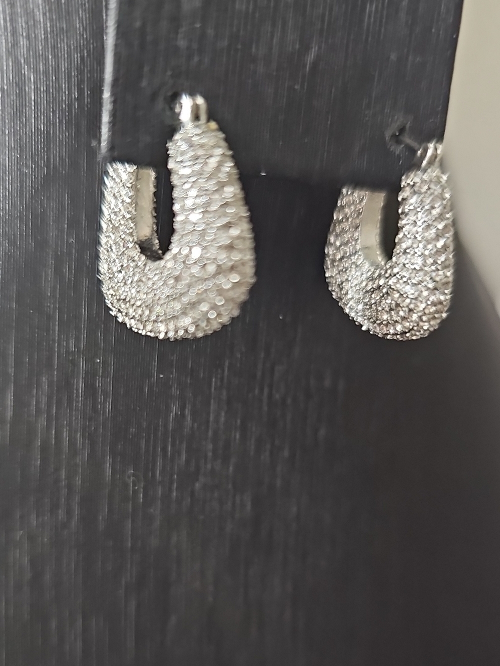 NWOT Ann Taylor Silver Pavé Teardrop Hoop Earrings - Picture 2 of 3